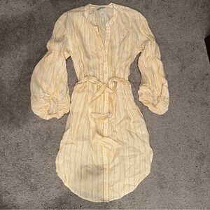 $278 Joie Yellow Stripe Beatrissa Cornsilk Linen Belted Dress size XS